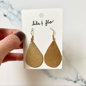 Italian Leather Mini Drop Metallic Gold Earrings